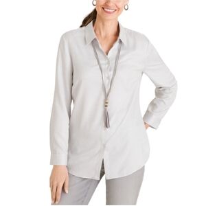 Chico's Paisley Jacquard Blouse - 16/18 - Light Grey - NWOT